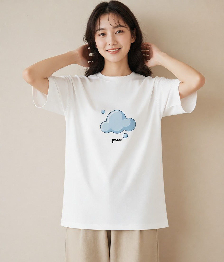 デザインTシャツ レディース 窓辺の雨 雨の日 窓 ナチュラル アンティーク イラスト ニュアンス 公園 ママ 白T YMAZO