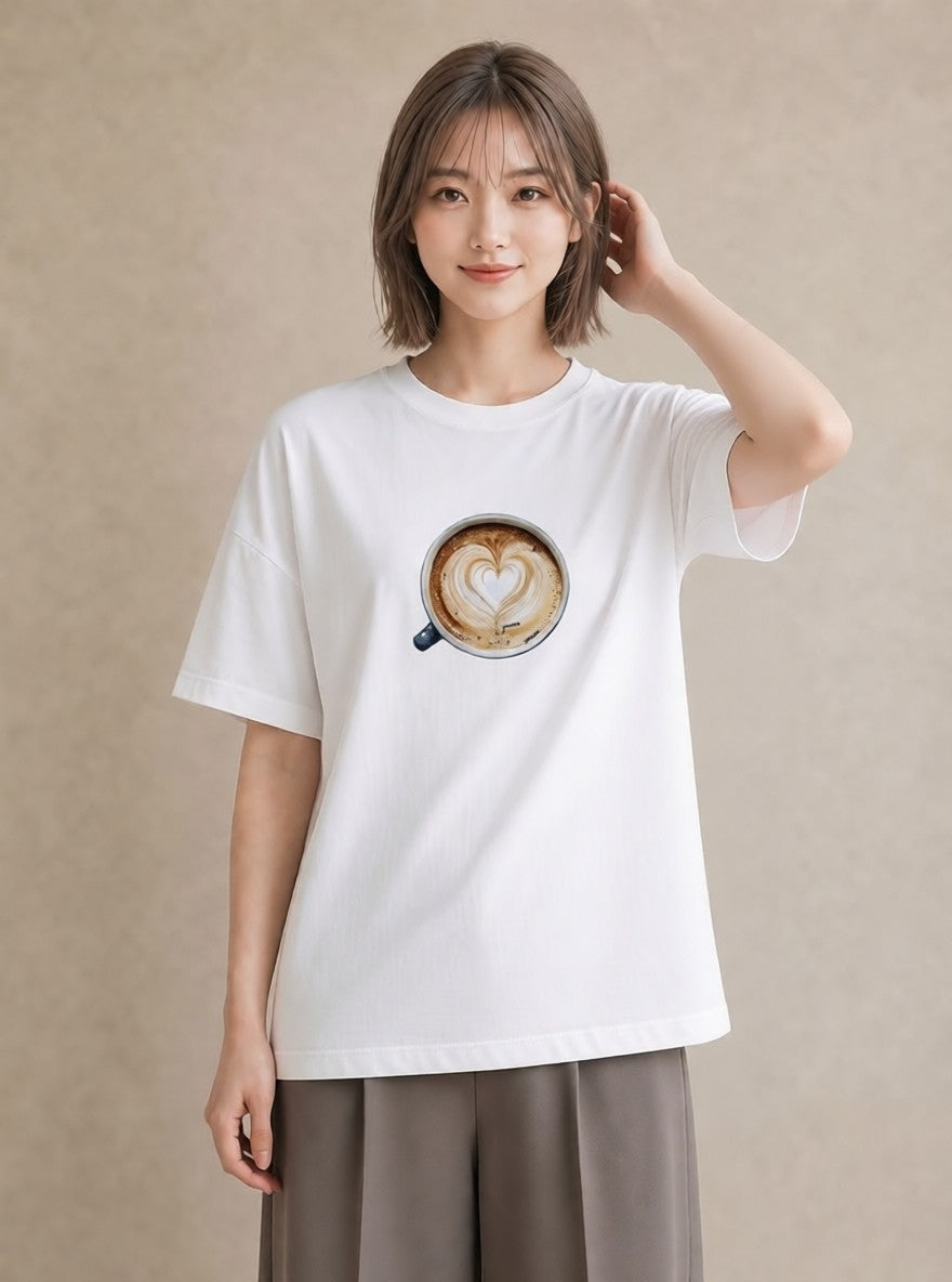 半袖Tシャツ レディース エスプレッソ 食べ物 フード イラスト 北欧風 社会人 女性 白T YMAZO