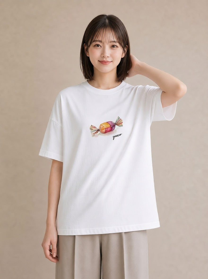 半袖Tシャツ レディース マカロン 食べ物 フード イラスト ナチュラル 春コーデ 姉妹 白T YMAZO