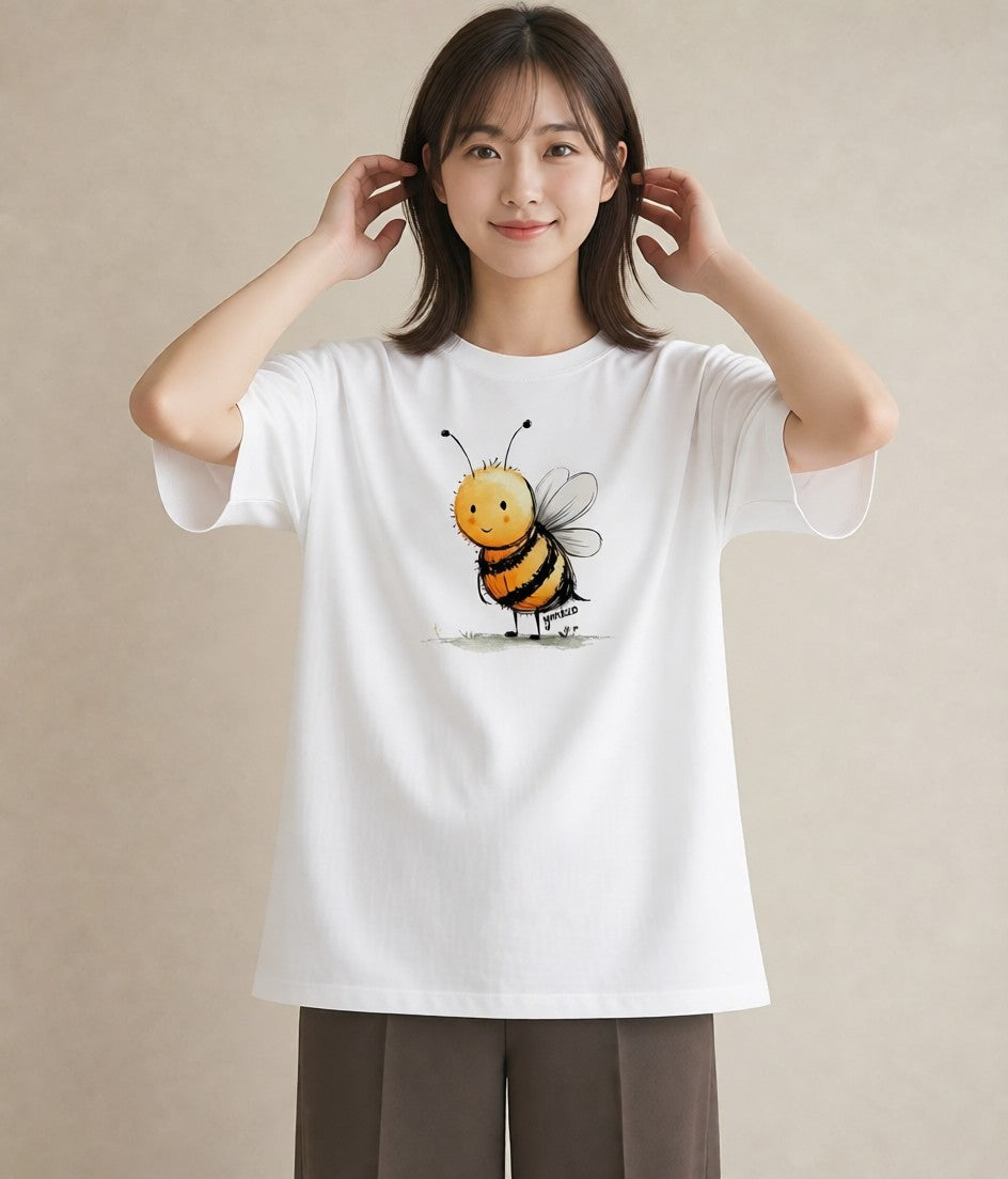 Tシャツ レディース ハニー 食べ物 フード イラスト 韓国風 誕生日プレゼント 綿100 白T YMAZO