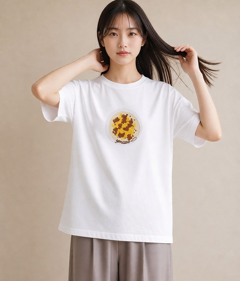 グラフィックTシャツ レディース 目玉焼き 食べ物 フード イラスト アート風 ミセス 春コーデ 白T YMAZO