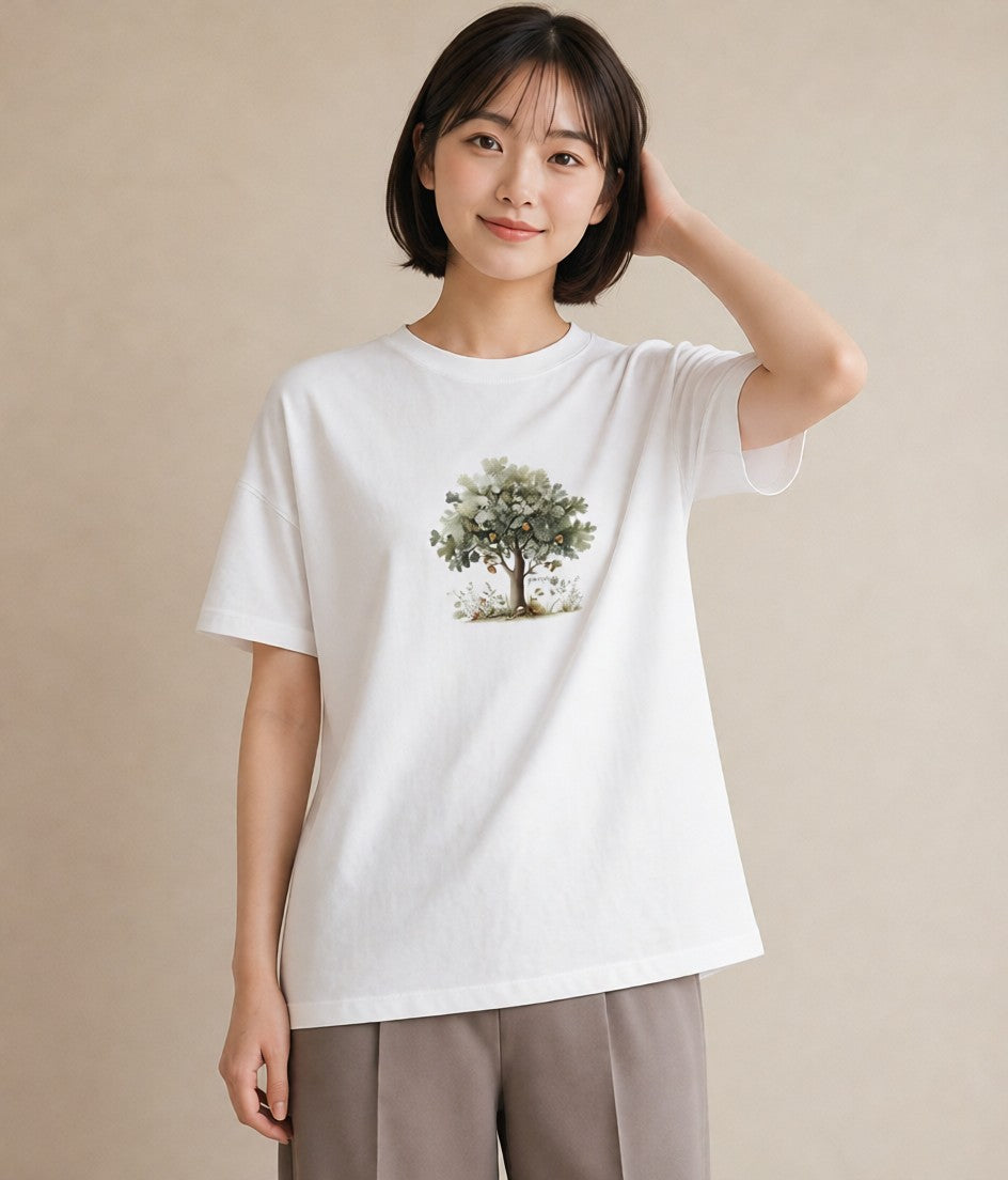 グラフィックTシャツ レディース 実り 植物 ボタニカル イラスト 北欧風 ミセス 春コーデ 白T YMAZO