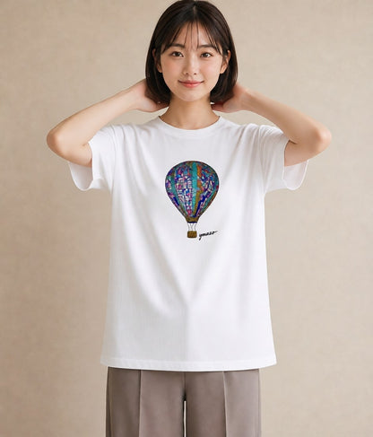 デザインTシャツ レディース 気球 星空 宇宙 イラスト ガーリー カジュアルコーデ 買い物 白T YMAZO