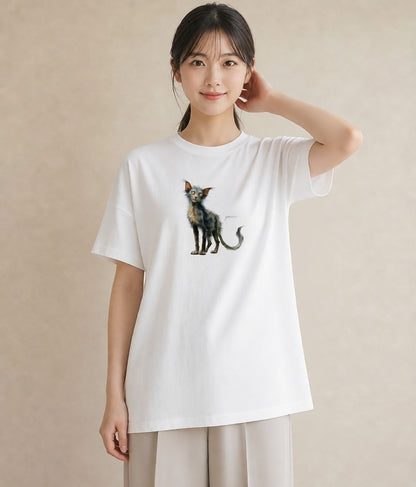 Tシャツ レディース 猫 ねこ イラスト 買い物 夏コーデ 白T YMAZO