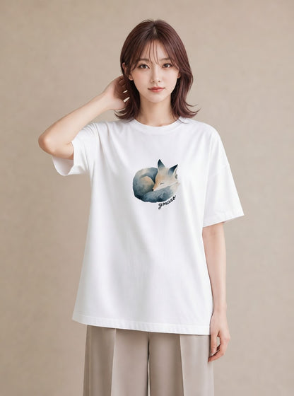 プリントTシャツ レディース きつね 動物 アニマル イラスト ナチュラル ホワイトデー 春服 白T YMAZO
