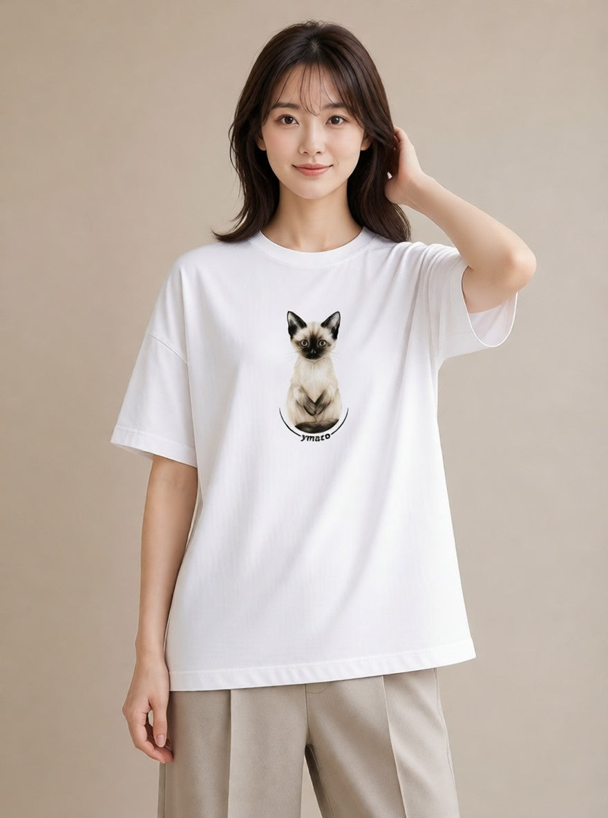 半袖Tシャツ レディース サビ猫 猫 ねこ イラスト ラフカジュアル 母の日 ビーチ 白T YMAZO