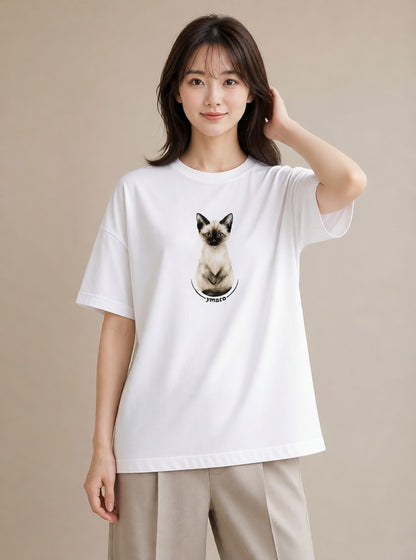 半袖Tシャツ レディース サビ猫 猫 ねこ イラスト ラフカジュアル 母の日 ビーチ 白T YMAZO