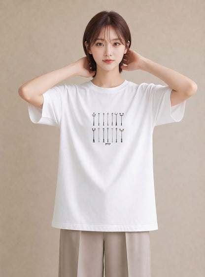 Tシャツ レディース 街灯 夜霧 夜 ナチュラル アンティーク イラスト きれいめカジュアル 夏コーデ 通学 白T YMAZO