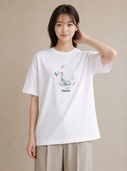 プリントTシャツ レディース 熱帯魚 海の生き物 海 イラスト 手描き風 休日 ペアコーデ 白T YMAZO