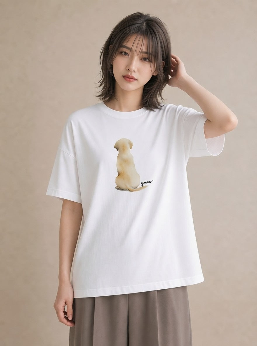 プリントTシャツ レディース ラブラドールレトリバー 犬 いぬ イラスト ヴィンテージ風 夏コーデ 通学 白T YMAZO