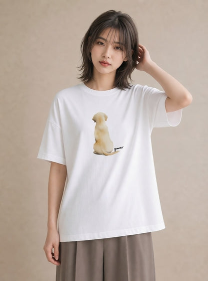プリントTシャツ レディース ラブラドールレトリバー 犬 いぬ イラスト ヴィンテージ風 夏コーデ 通学 白T YMAZO