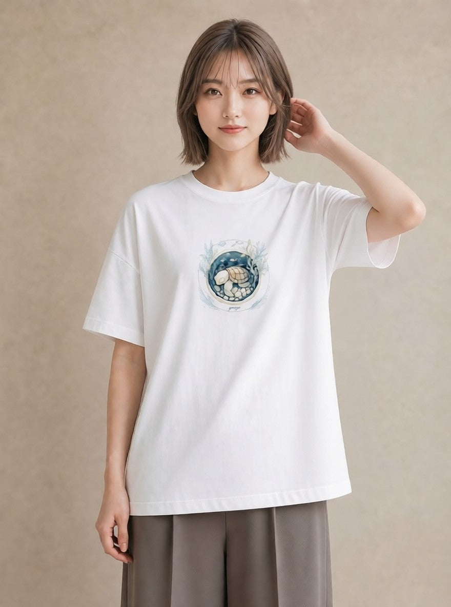 デザインTシャツ レディース カメ ペット 動物 イラスト ゆるかわ カフェ服 クリスマス 白T YMAZO