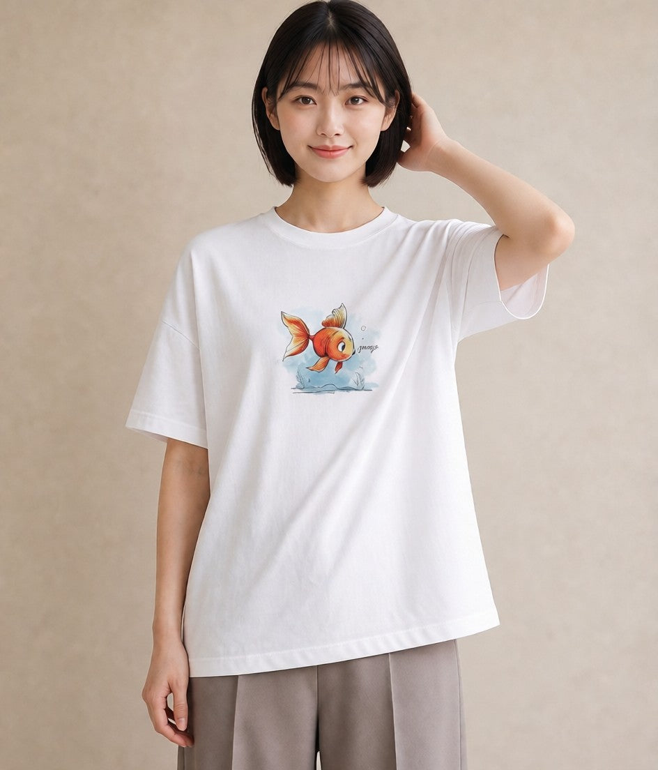 半袖Tシャツ レディース カクレクマノミ 海の生き物 海 イラスト 手描き風 ルームウェア ギフト 白T YMAZO
