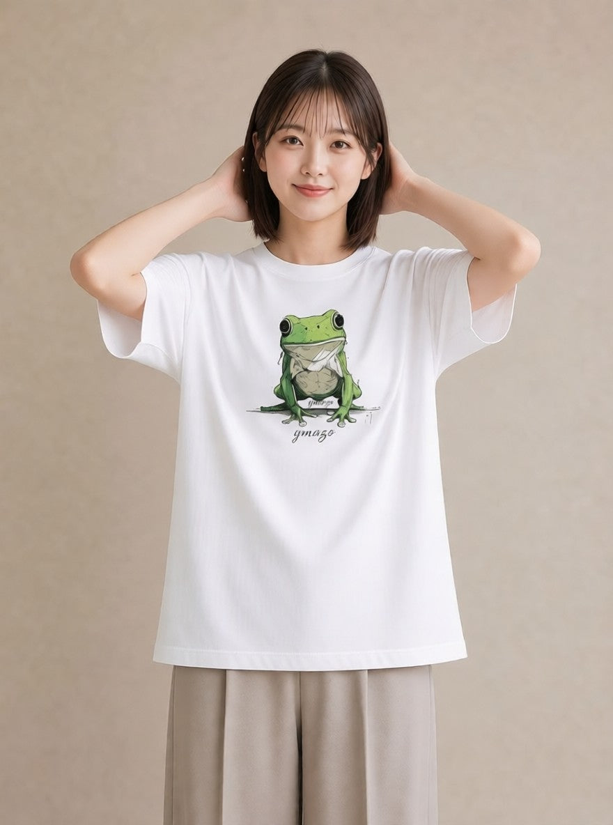 プリントTシャツ レディース アマガエル ペット 動物 イラスト カフェコーデ カフェ巡り 女子会 白T YMAZO