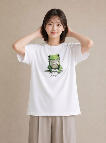 プリントTシャツ レディース アマガエル ペット 動物 イラスト カフェコーデ カフェ巡り 女子会 白T YMAZO