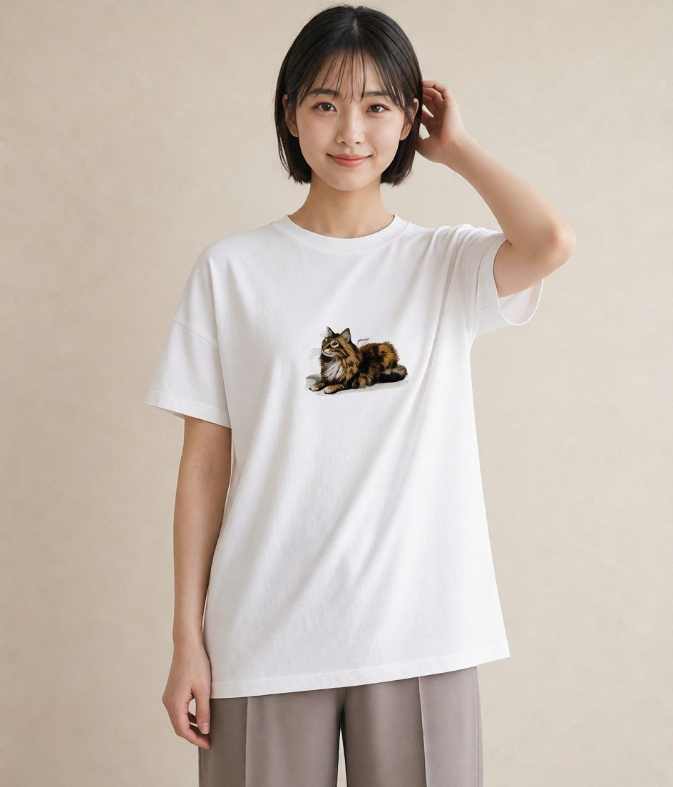 Tシャツ レディース 猫 ねこ イラスト ニュアンス お揃い 親子 白T YMAZO