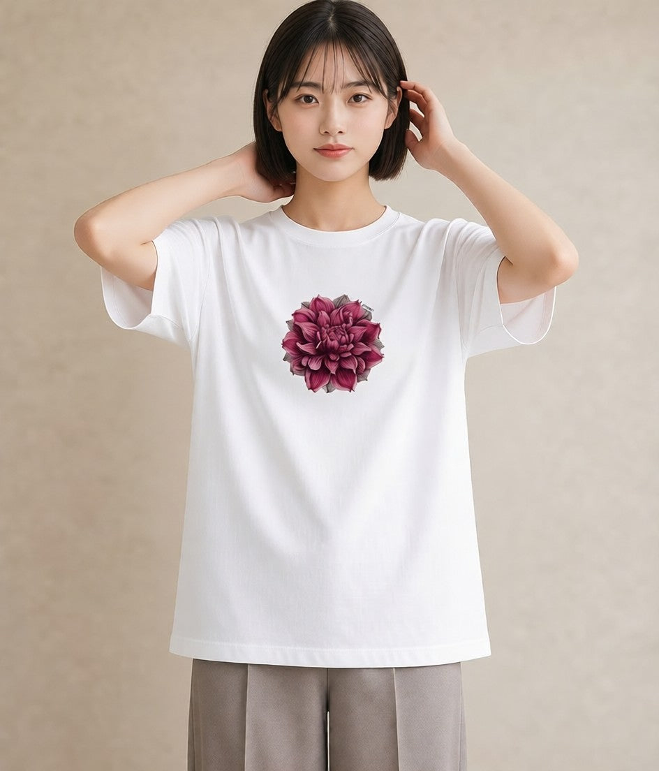 半袖Tシャツ レディース ゆり 百合 花 花柄 イラスト ポップ ラフ レイヤード 白T YMAZO