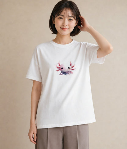 半袖Tシャツ レディース ウーパールーパー ペット 動物 イラスト 個性的 母の日 ビーチ 白T YMAZO