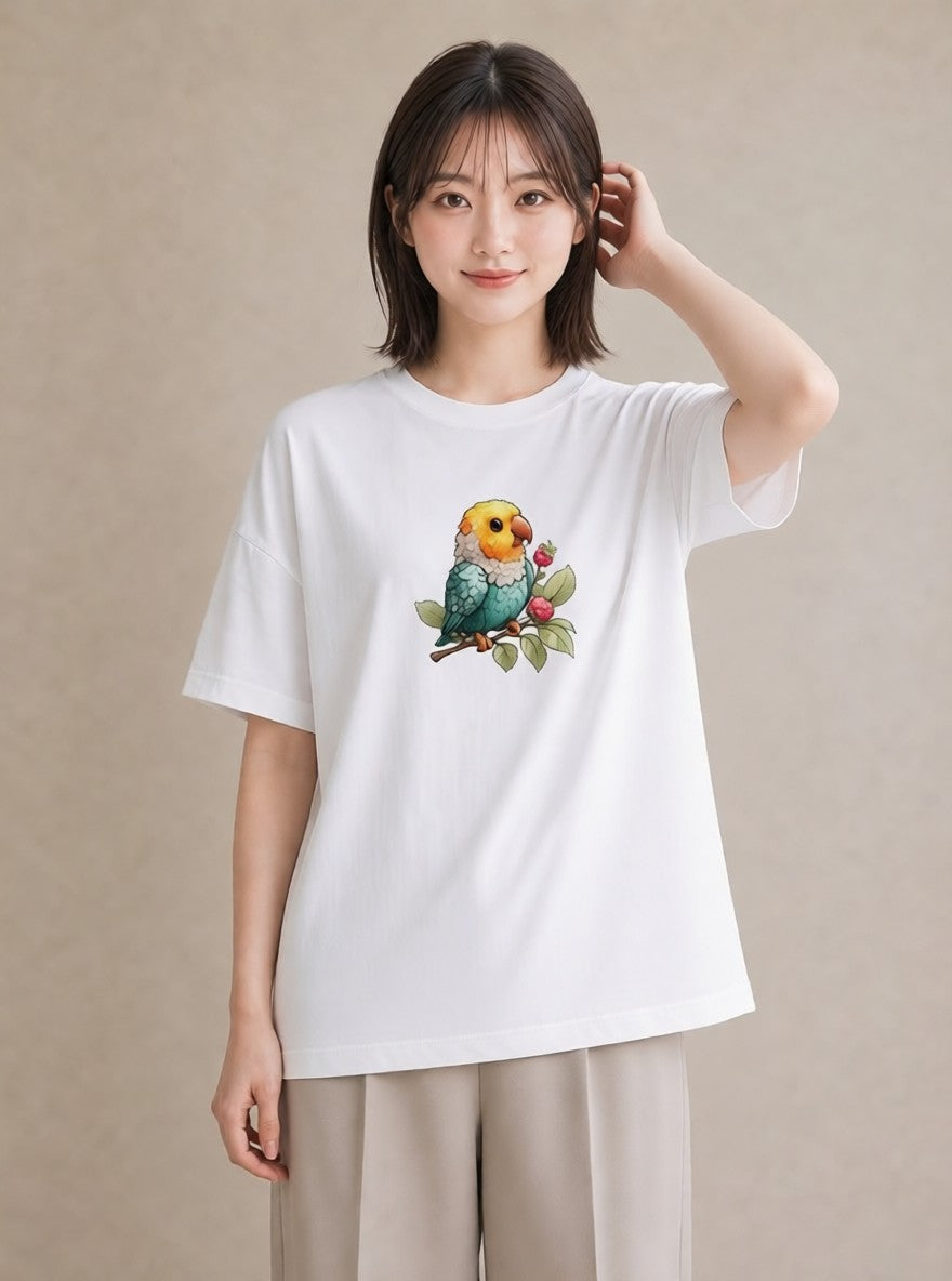 半袖Tシャツ レディース オカメインコ ペット 動物 イラスト 水彩風 母娘コーデ 自分用 白T YMAZO