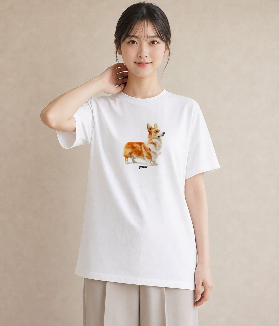 プリントTシャツ レディース ウェルシュコーギー コーギー 犬 いぬ イラスト ポップ 敬老の日 ホワイトデー 白T YMAZO