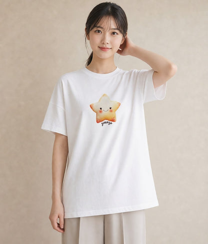 半袖Tシャツ レディース 流れ星 星空 宇宙 イラスト きれいめカジュアル 旅行 母娘コーデ 白T YMAZO