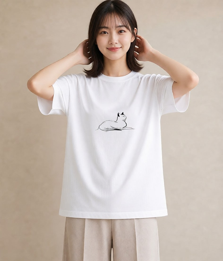 Tシャツ レディース 猫 ねこ ネコ イラスト ニュアンス 春コーデ 姉妹 白T YMAZO