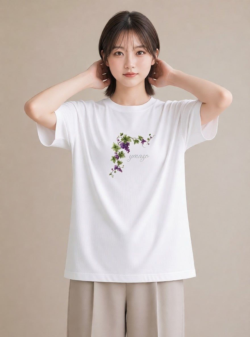 Tシャツ レディース ぶどう 葡萄 食べ物 フード イラスト 個性的 春コーデ 姉妹 白T YMAZO