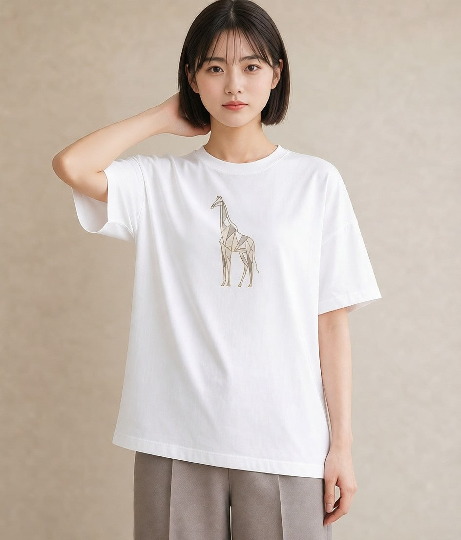 プリントTシャツ レディース きりん 動物 アニマル イラスト 抜け感 社会人 女性 白T YMAZO