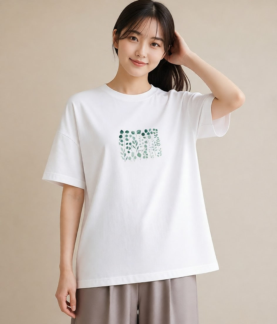グラフィックTシャツ レディース ボタニカル 植物 イラスト ママ カフェ服 白T YMAZO