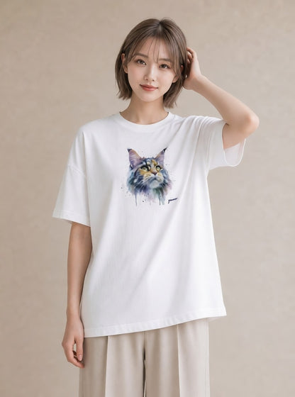 グラフィックTシャツ レディース 猫好き 猫 ねこ イラスト ミニマル お出かけ 普段着 白T YMAZO