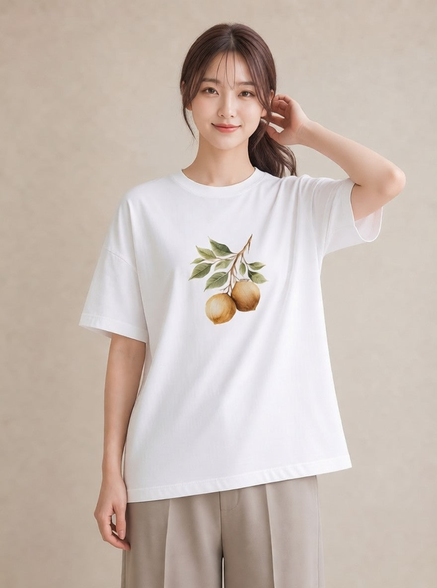 デザインTシャツ レディース 実り 植物 ボタニカル イラスト 普段使い 普段着 週末コーデ 白T YMAZO
