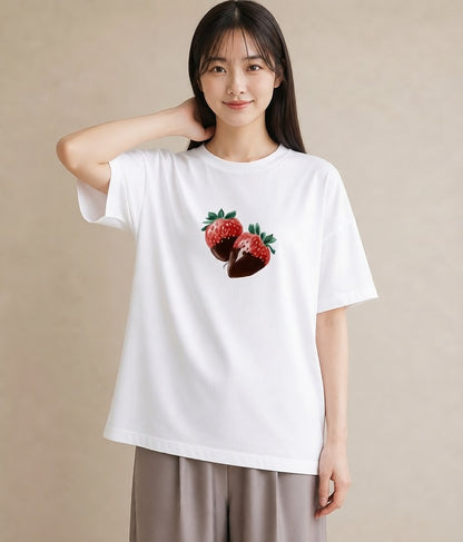 デザインTシャツ レディース ショートケーキ 食べ物 フード イラスト ガーリー 在宅 公園 白T YMAZO