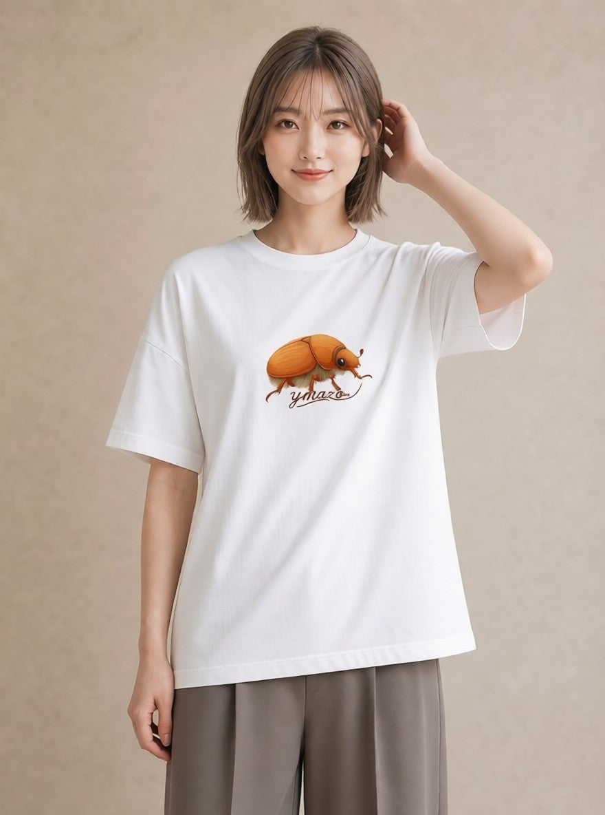 半袖Tシャツ レディース カブトムシ 昆虫 虫 イラスト カジュアル カフェ服 クリスマス 白T YMAZO