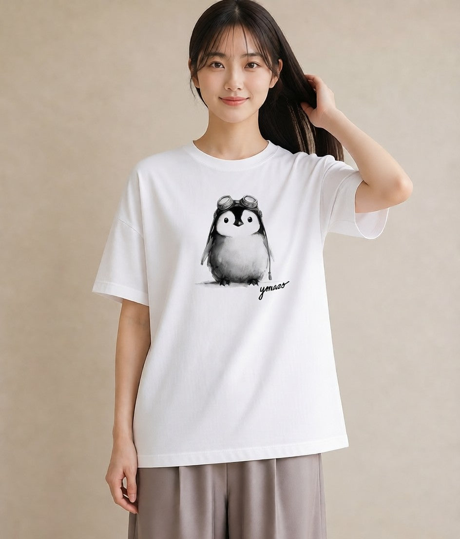 半袖Tシャツ レディース コウテイペンギン 動物 アニマル イラスト 休日コーデ 女性向けギフト 散歩 白T YMAZO