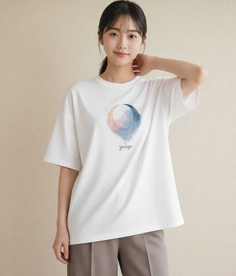 プリントTシャツ レディース 月 星空 宇宙 イラスト ユニーク 週末コーデ 敬老の日 白T YMAZO