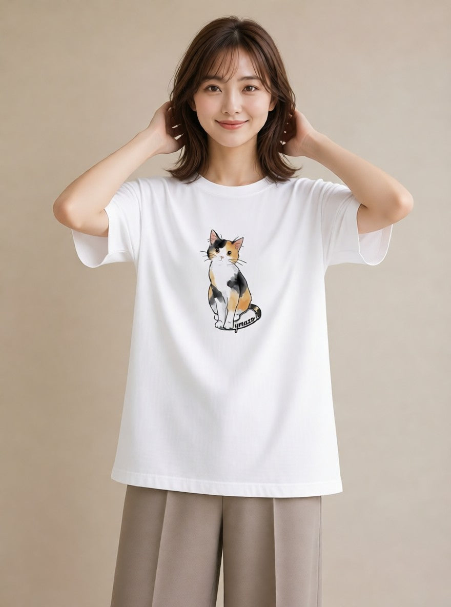 プリントTシャツ レディース シャム 猫 ねこ イラスト ラフ 春コーデ 姉妹 白T YMAZO
