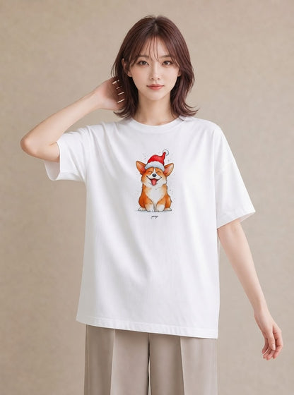 デザインTシャツ レディース ウェルシュコーギー コーギー 犬 いぬ イラスト 普段使い 女性 旅行用 白T YMAZO