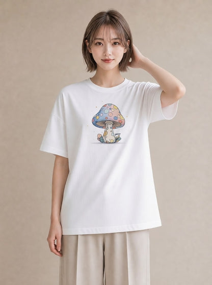 プリントTシャツ レディース きのこ 植物 ボタニカル イラスト 部屋着 女性向けギフト 白T YMAZO
