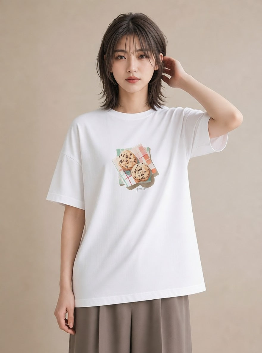 半袖Tシャツ レディース チョコ 食べ物 フード イラスト 水彩風 夏コーデ 通学 白T YMAZO