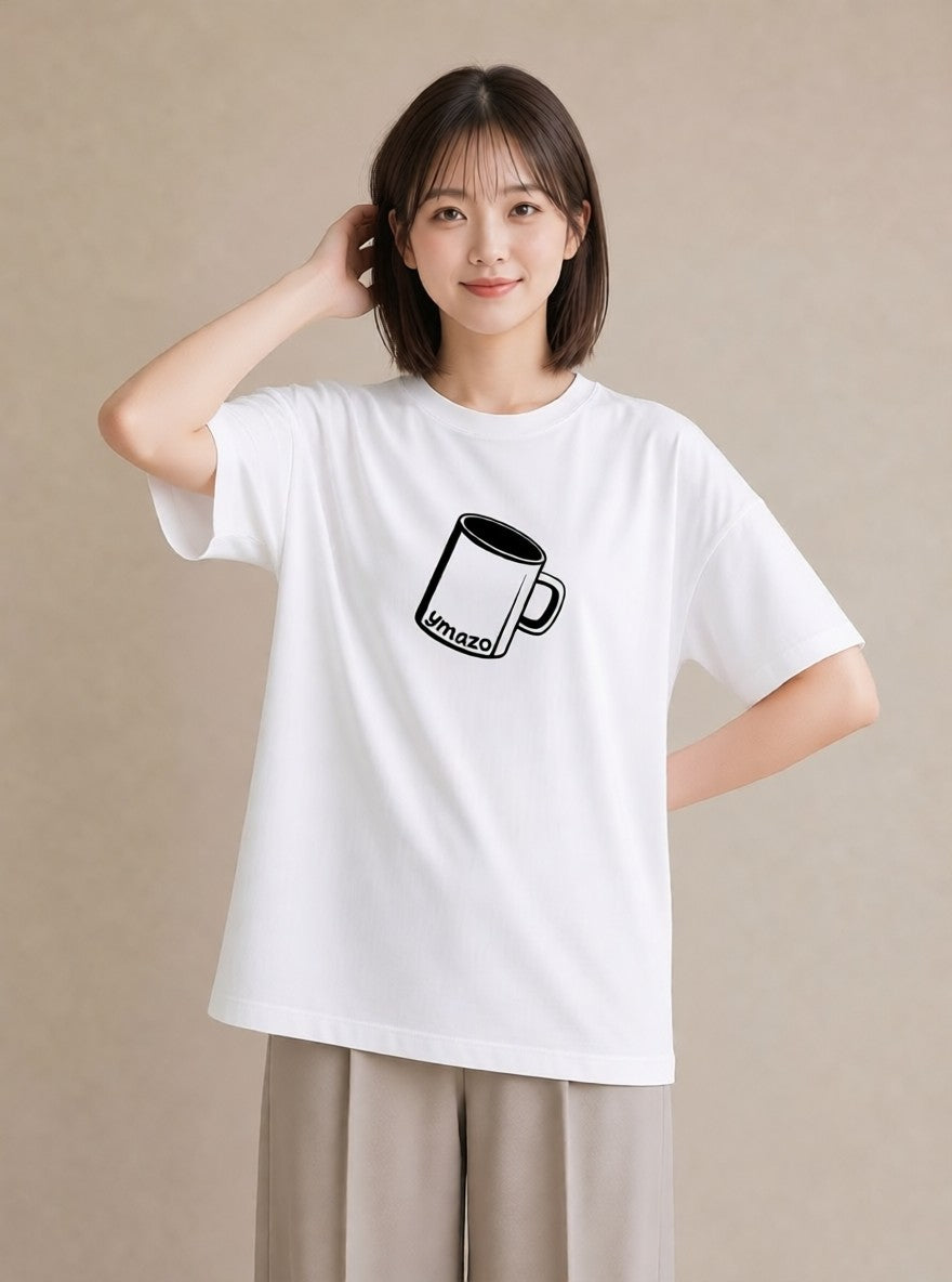 デザインTシャツ レディース コーヒー カフェ 珈琲 イラスト シンプル 女性 旅行用 白T YMAZO