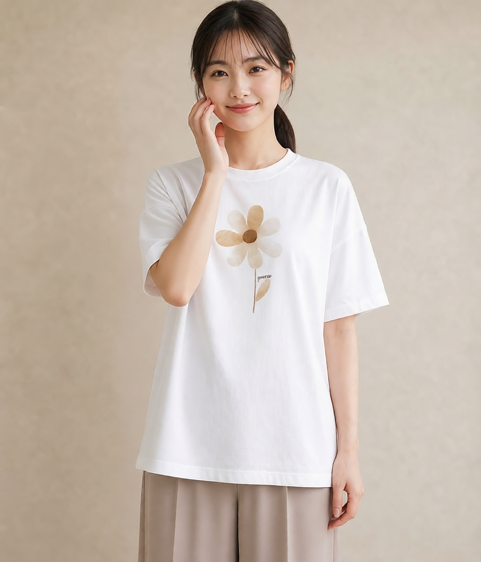 デザインTシャツ レディース ミモザ 花 花柄 イラスト カフェコーデ 帰省 ラフ 白T YMAZO
