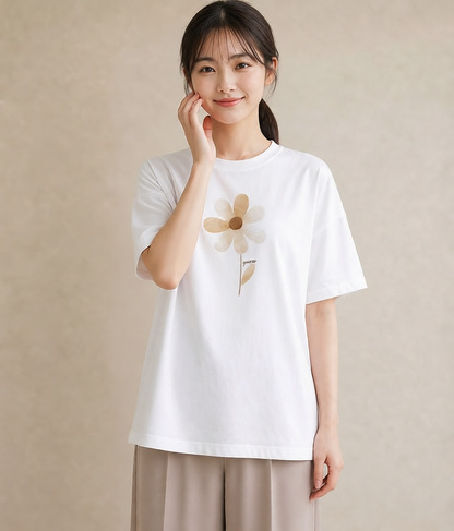 デザインTシャツ レディース ミモザ 花 花柄 イラスト カフェコーデ 帰省 ラフ 白T YMAZO