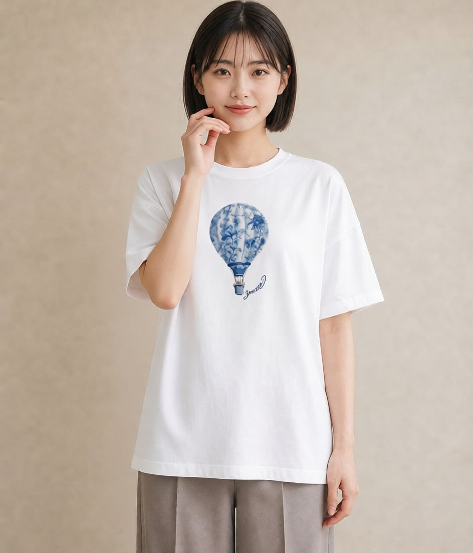 半袖Tシャツ レディース 気球 星空 宇宙 イラスト 可愛い 春服 ミセス 白T YMAZO