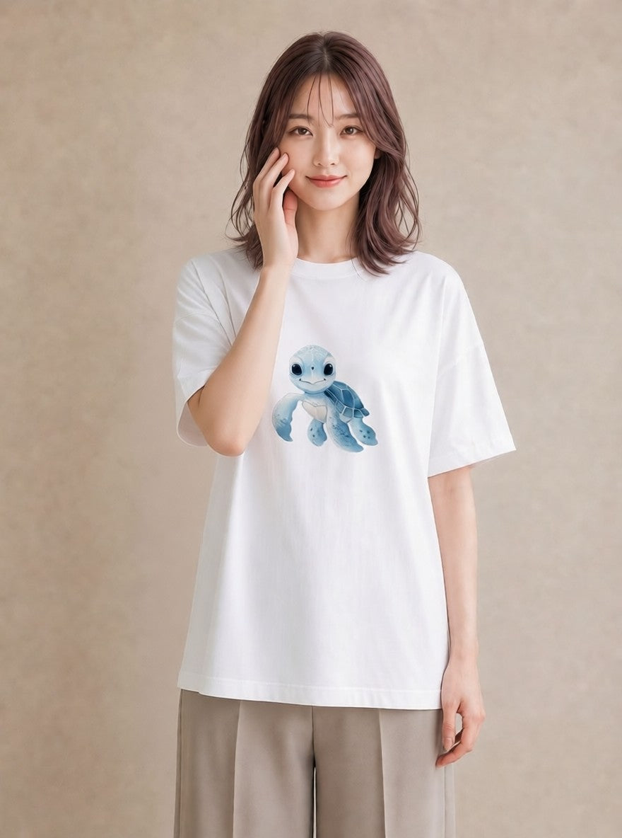 プリントTシャツ レディース カメ ペット 動物 イラスト ユニーク 姉妹 送別ギフト 白T YMAZO