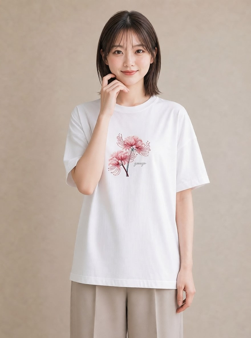 Tシャツ レディース 彼岸花 花 花柄 イラスト 送別ギフト 通勤 白T
