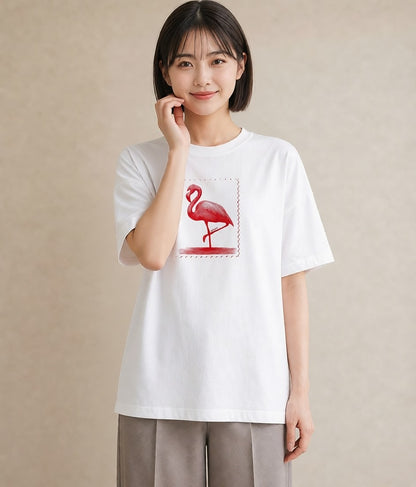 デザインTシャツ レディース フラミンゴ 動物 アニマル イラスト 上品 買い物 夏コーデ 白T YMAZO