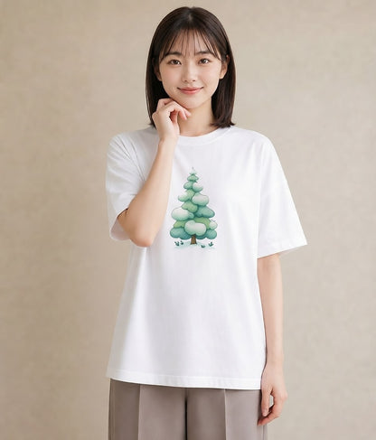 Tシャツ レディース 雪 星空 宇宙 イラスト レトロ レイヤード 友達ギフト 白T YMAZO