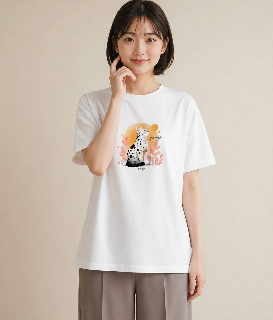 デザインTシャツ レディース ニャンコ 猫 ねこ イラスト カジュアル 通学 誕生日プレゼント 白T YMAZO
