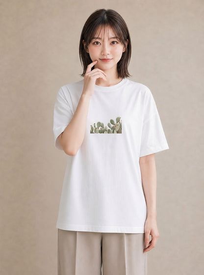 プリントTシャツ レディース サボテン 植物 ボタニカル イラスト ゆるコーデ クリスマス 旅行 白T YMAZO
