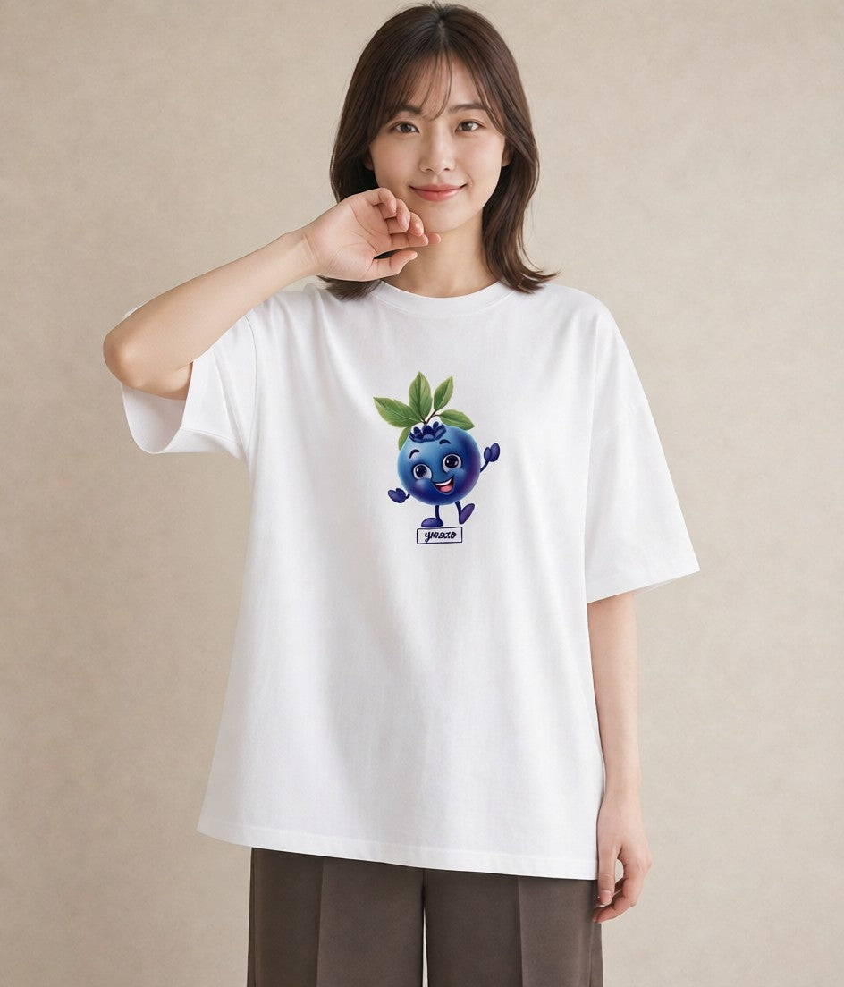デザインTシャツ レディース ブルーベリー 食べ物 フード イラスト カフェコーデ デート 帰省 白T YMAZO